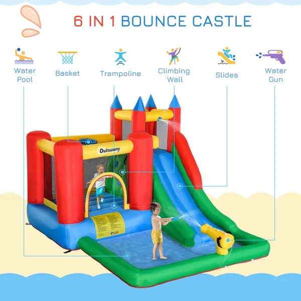 Outsunny 5-in-1 Kids Inflatable Water Slide Bounce House with Pool and 450W Air Blower - product image 4