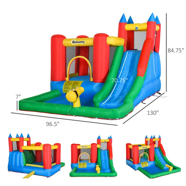 Outsunny 5-in-1 Kids Inflatable Water Slide Bounce House with Pool and 450W Air Blower - product image 3