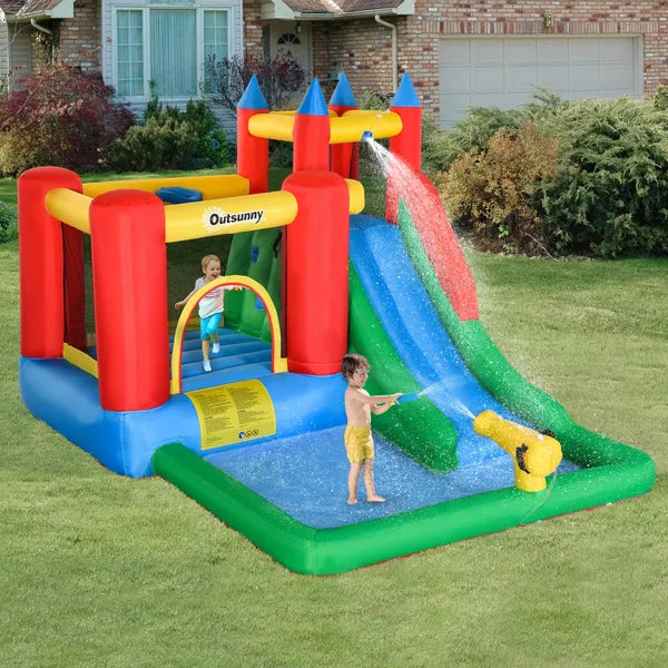 Outsunny 5-in-1 Kids Inflatable Water Slide Bounce House with Pool and 450W Air Blower - product image 2