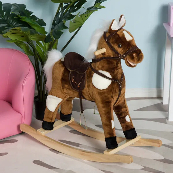 Kids Metal Plush Rocking Horse with Nursery Rhyme Music, Soothing and Entertaining Rocker for Boys and Girls, Dark Brown - product image 2