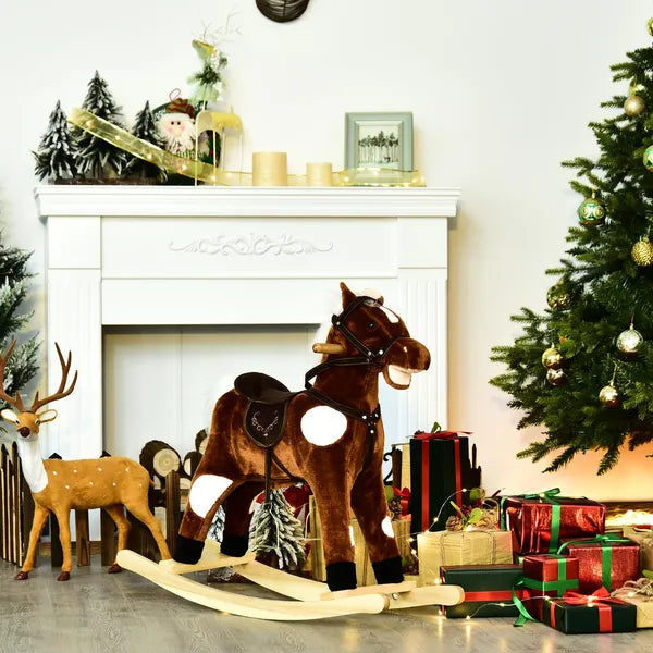 Kids Metal Plush Rocking Horse with Nursery Rhyme Music, Soothing and Entertaining Rocker for Boys and Girls, Dark Brown - product image 10