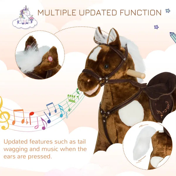 Kids Metal Plush Rocking Horse with Nursery Rhyme Music, Soothing and Entertaining Rocker for Boys and Girls, Dark Brown - product image 7