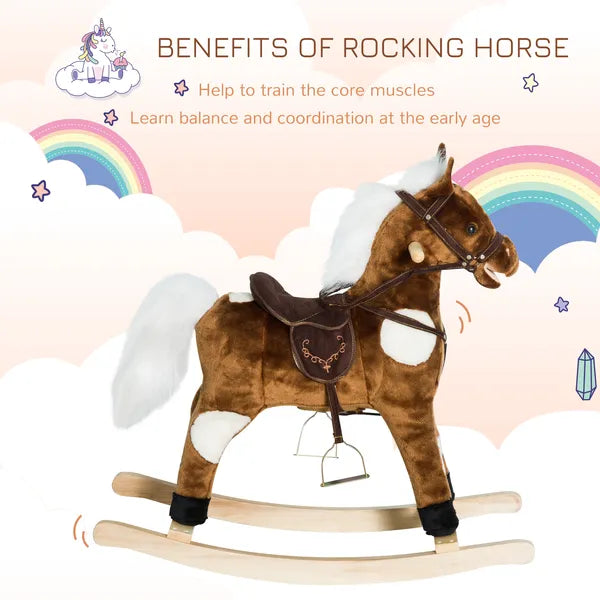 Kids Metal Plush Rocking Horse with Nursery Rhyme Music, Soothing and Entertaining Rocker for Boys and Girls, Dark Brown - product image 6