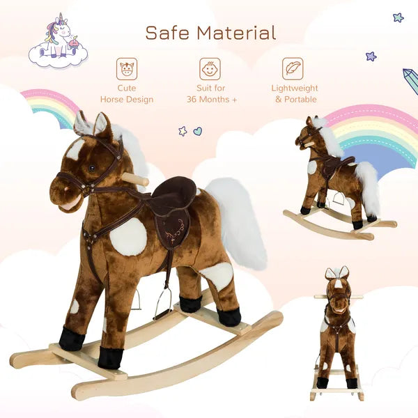 Kids Metal Plush Rocking Horse with Nursery Rhyme Music, Soothing and Entertaining Rocker for Boys and Girls, Dark Brown - product image 4