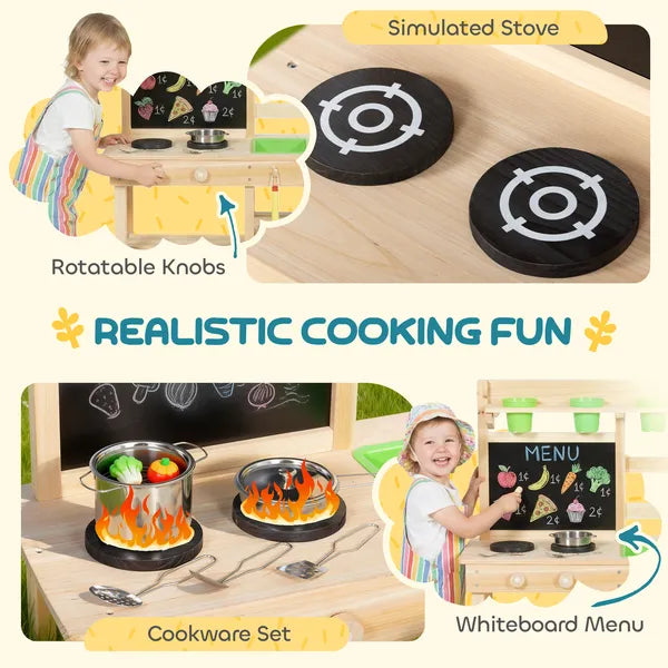 Kids Mud Kitchen, Outdoor Wooden Play Kitchen with Kitchenware and Garden Tools, Pretend Play Outdoor Toys, Natural - product image 6