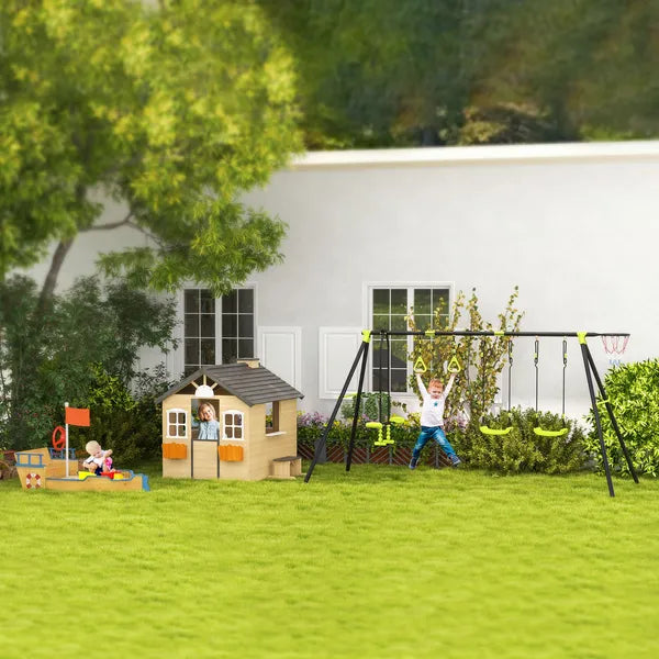 Outsunny Kids Outdoor Wooden Playhouse, Garden Adventure Cottage, Door, Service Station, Flower Pot Holder - product image 9