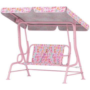 Kids Patio Swing, 2-Seater Outdoor Porch Swing with Safety Belt and Adjustable Canopy for Backyard Garden, Pink - product image 1