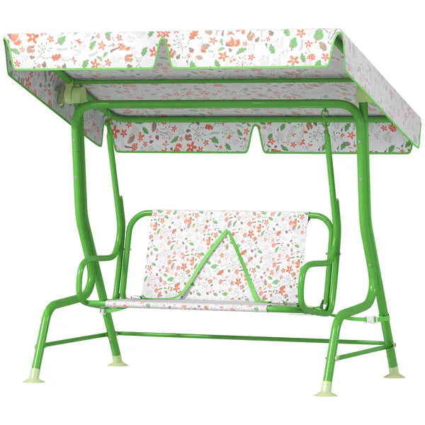 Kids Patio Swing Chair with Adjustable Canopy, Safety Belt for Patio, Garden, Poolside, Balcony, Green - product image 1
