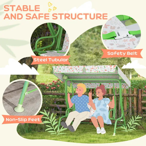 Kids Patio Swing Chair with Adjustable Canopy, Safety Belt for Patio, Garden, Poolside, Balcony, Green - product image 4