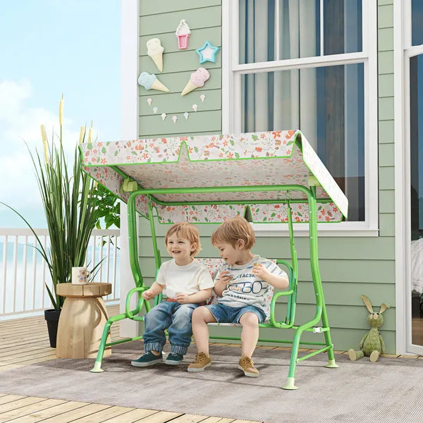 Kids Patio Swing Chair with Adjustable Canopy, Safety Belt for Patio, Garden, Poolside, Balcony, Green - product image 2