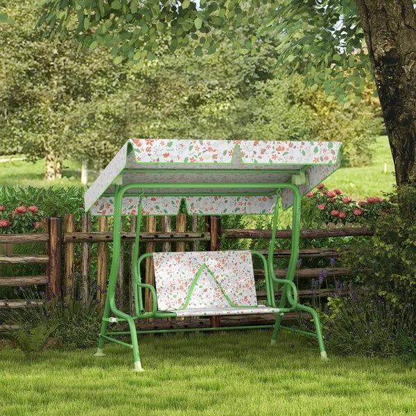Kids Patio Swing Chair with Adjustable Canopy, Safety Belt for Patio, Garden, Poolside, Balcony, Green - product image 10