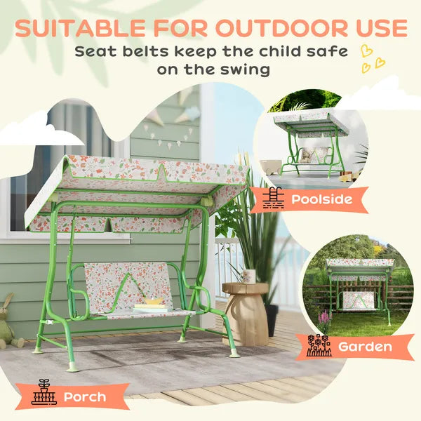 Kids Patio Swing Chair with Adjustable Canopy, Safety Belt for Patio, Garden, Poolside, Balcony, Green - product image 6
