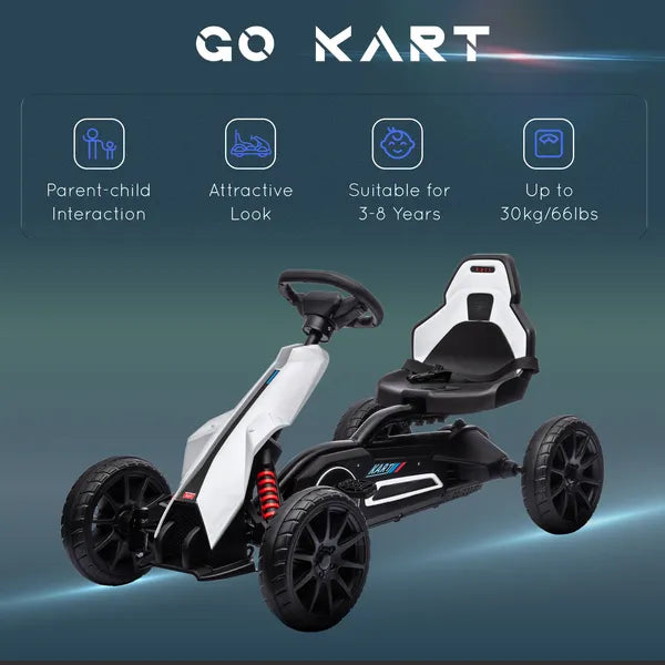 Kids Pedal Go Kart Outdoor Ride-on Toy with Adjustable Seat Swing Axle Handbrake White for Boys and Girls 3-8 Years - product image 7