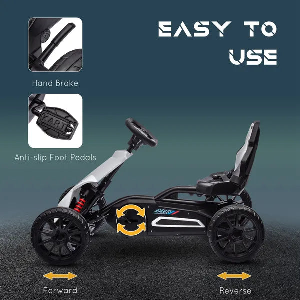 Kids Pedal Go Kart Outdoor Ride-on Toy with Adjustable Seat Swing Axle Handbrake White for Boys and Girls 3-8 Years - product image 5