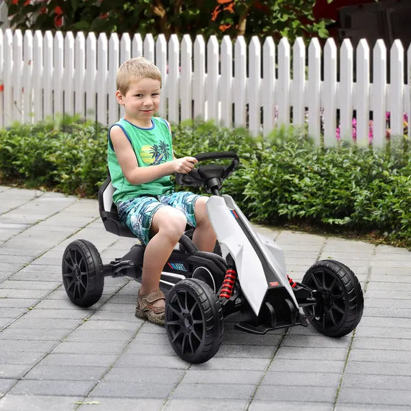 Kids Pedal Go Kart Outdoor Ride-on Toy with Adjustable Seat Swing Axle Handbrake White for Boys and Girls 3-8 Years - product image 2