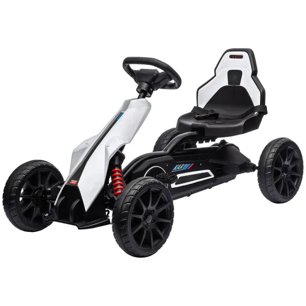 Kids Pedal Go Kart Outdoor Ride-on Toy with Adjustable Seat Swing Axle Handbrake White for Boys and Girls 3-8 Years - product image 1