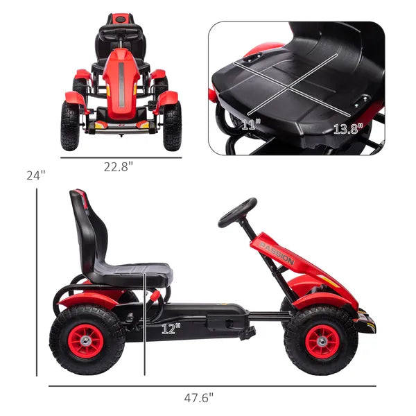 Kids Pedal Go Kart with Adjustable Seat, Rubber Wheels, Red - product image 3