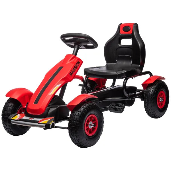 Kids Pedal Go Kart with Adjustable Seat, Rubber Wheels, Red - product image 1