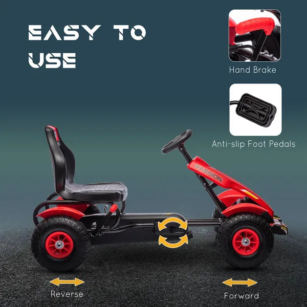 Kids Pedal Go Kart with Adjustable Seat, Rubber Wheels, Red - product image 5