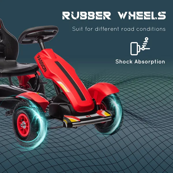 Kids Pedal Go Kart with Adjustable Seat, Rubber Wheels, Red - product image 6