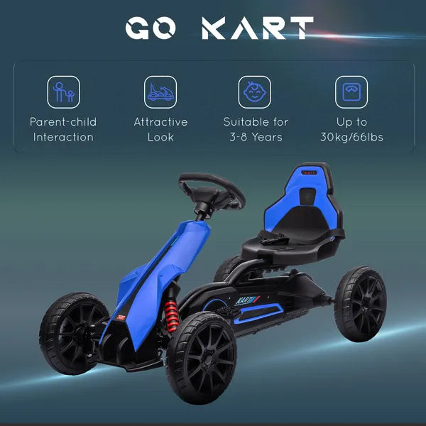 Aosom Kids Pedal Go Kart with Adjustable Seat Swing Axle Blue Outdoor Ride-on Toy - product image 7