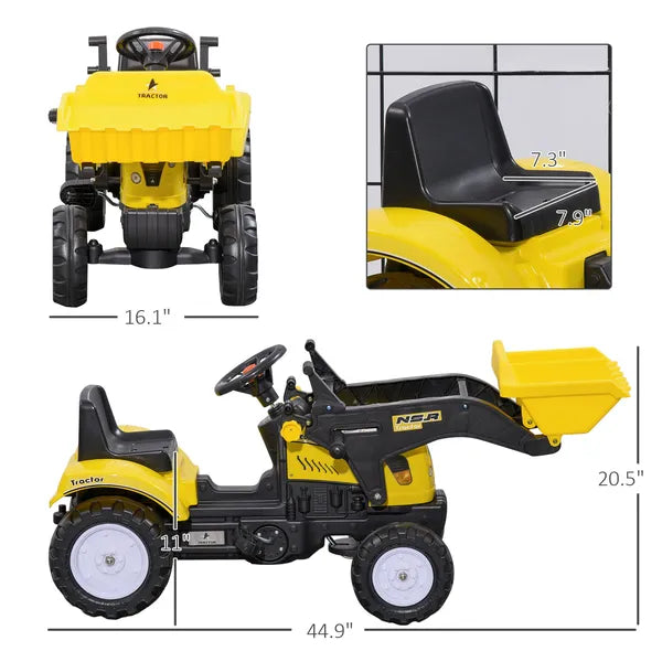 Kids Pedal Go Kart with Front Loader Digger, Bright Yellow, Outdoor Play Toy for Ages 3+ - product image 3