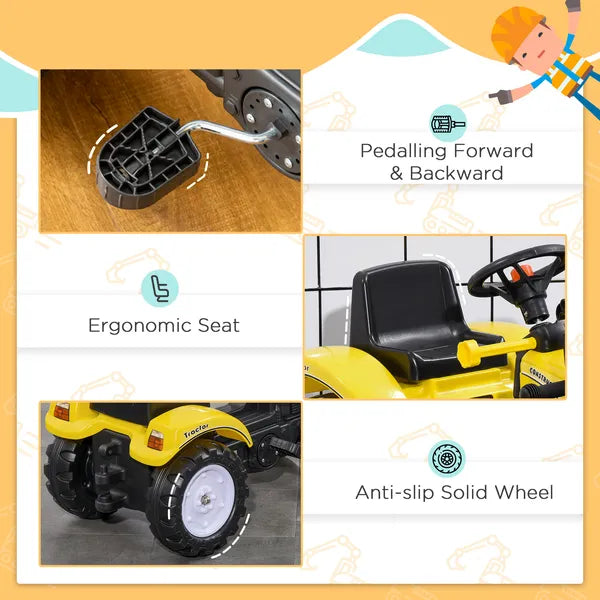 Kids Pedal Go Kart with Front Loader Digger, Bright Yellow, Outdoor Play Toy for Ages 3+ - product image 5