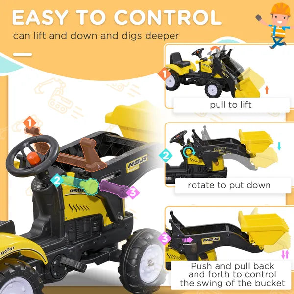 Kids Pedal Go Kart with Front Loader Digger, Bright Yellow, Outdoor Play Toy for Ages 3+ - product image 4
