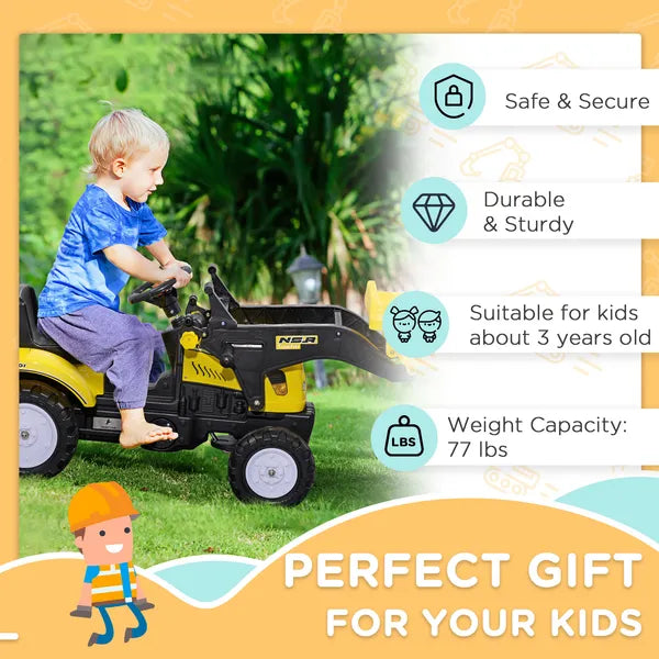 Kids Pedal Go Kart with Front Loader Digger, Bright Yellow, Outdoor Play Toy for Ages 3+ - product image 6