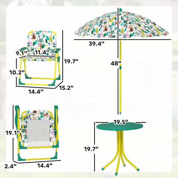 Kids Picnic Table, Kids Table and Chair Set with 2 Folding Chairs and Umbrella for Backyard, Garden, Patio, Green - product image 3