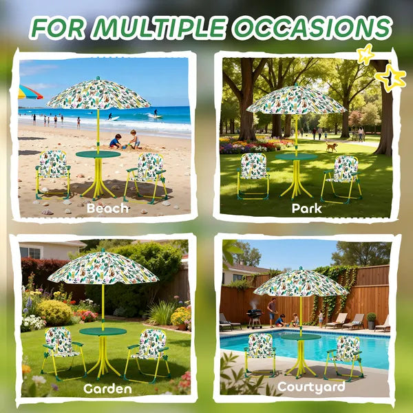 Kids Picnic Table, Kids Table and Chair Set with 2 Folding Chairs and Umbrella for Backyard, Garden, Patio, Green - product image 7