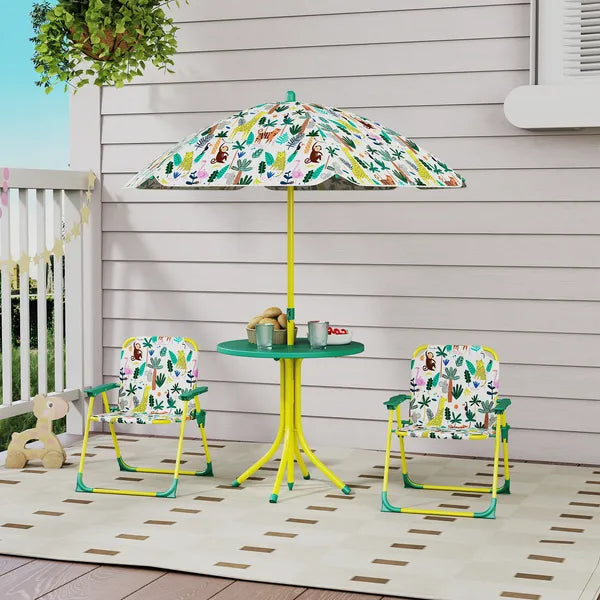 Kids Picnic Table, Kids Table and Chair Set with 2 Folding Chairs and Umbrella for Backyard, Garden, Patio, Green - product image 2