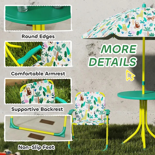 Kids Picnic Table, Kids Table and Chair Set with 2 Folding Chairs and Umbrella for Backyard, Garden, Patio, Green - product image 6