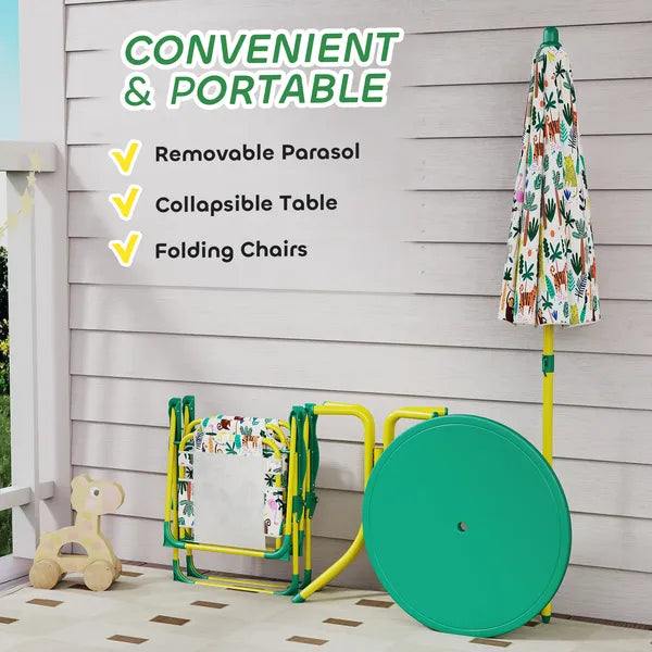 Kids Picnic Table, Kids Table and Chair Set with 2 Folding Chairs and Umbrella for Backyard, Garden, Patio, Green - product image 5