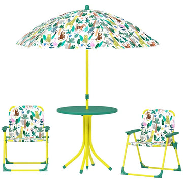 Kids Picnic Table, Kids Table and Chair Set with 2 Folding Chairs and Umbrella for Backyard, Garden, Patio, Green - product image 1