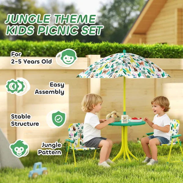 Kids Picnic Table, Kids Table and Chair Set with 2 Folding Chairs and Umbrella for Backyard, Garden, Patio, Green - product image 4