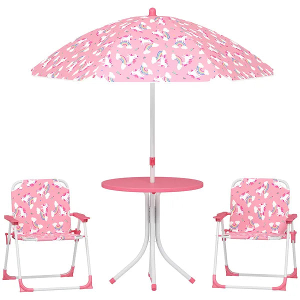 Qaba Kids Picnic Table, Kids Table and Chair Set with 2 Folding Chairs and Umbrella for Backyard, Garden, Patio, Pink - product image 11