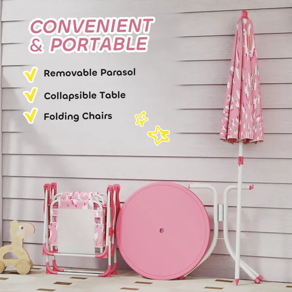 Qaba Kids Picnic Table, Kids Table and Chair Set with 2 Folding Chairs and Umbrella for Backyard, Garden, Patio, Pink - product image 5