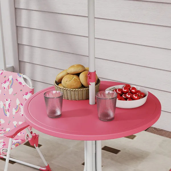 Qaba Kids Picnic Table, Kids Table and Chair Set with 2 Folding Chairs and Umbrella for Backyard, Garden, Patio, Pink - product image 8