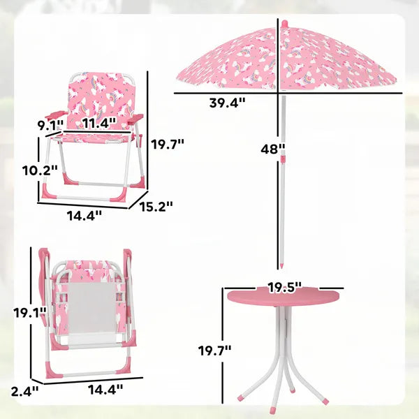 Qaba Kids Picnic Table, Kids Table and Chair Set with 2 Folding Chairs and Umbrella for Backyard, Garden, Patio, Pink - product image 3
