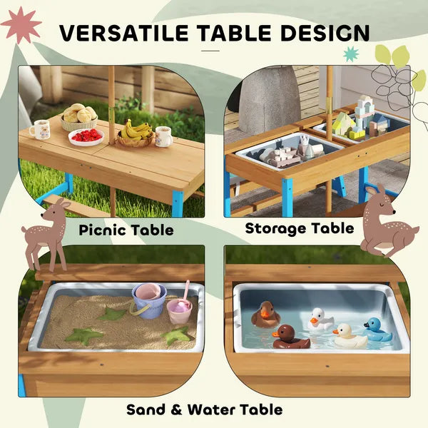 Kids Picnic Table Set with Foldable Umbrella, Removable Cushions and Boxes, Dinosaur Theme, Blue - product image 5