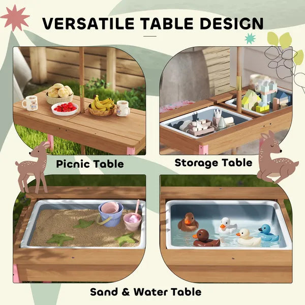 Kids Picnic Table Set with Foldable Umbrella, Removable Cushions and Boxes, Flamingo Theme, Pink - product image 5