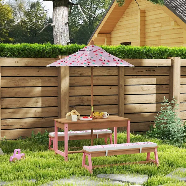 Kids Picnic Table Set with Foldable Umbrella, Removable Cushions and Boxes, Flamingo Theme, Pink - product image 10