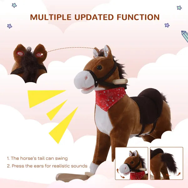Kids Plush Rocking Horse, Realistic Sounds, Red Scarf, Brown, for 3 Years - product image 5
