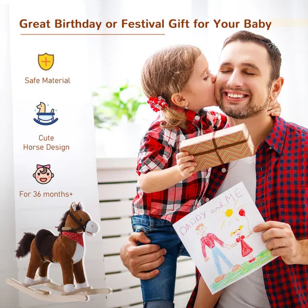 Kids Plush Rocking Horse, Realistic Sounds, Red Scarf, Brown, for 3 Years - product image 7