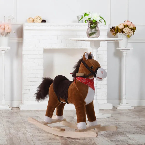 Kids Plush Rocking Horse, Realistic Sounds, Red Scarf, Brown, for 3 Years - product image 10