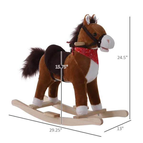 Kids Plush Rocking Horse, Realistic Sounds, Red Scarf, Brown, for 3 Years - product image 3