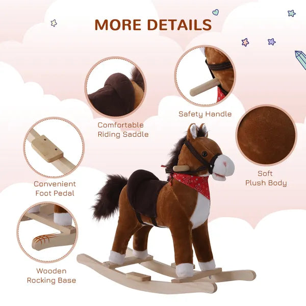Kids Plush Rocking Horse, Realistic Sounds, Red Scarf, Brown, for 3 Years - product image 6