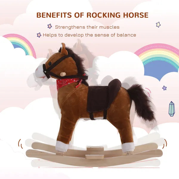 Kids Plush Rocking Horse, Realistic Sounds, Red Scarf, Brown, for 3 Years - product image 4