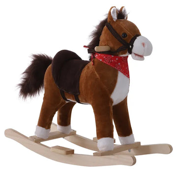 Kids Plush Rocking Horse, Realistic Sounds, Red Scarf, Brown, for 3 Years - product image 1
